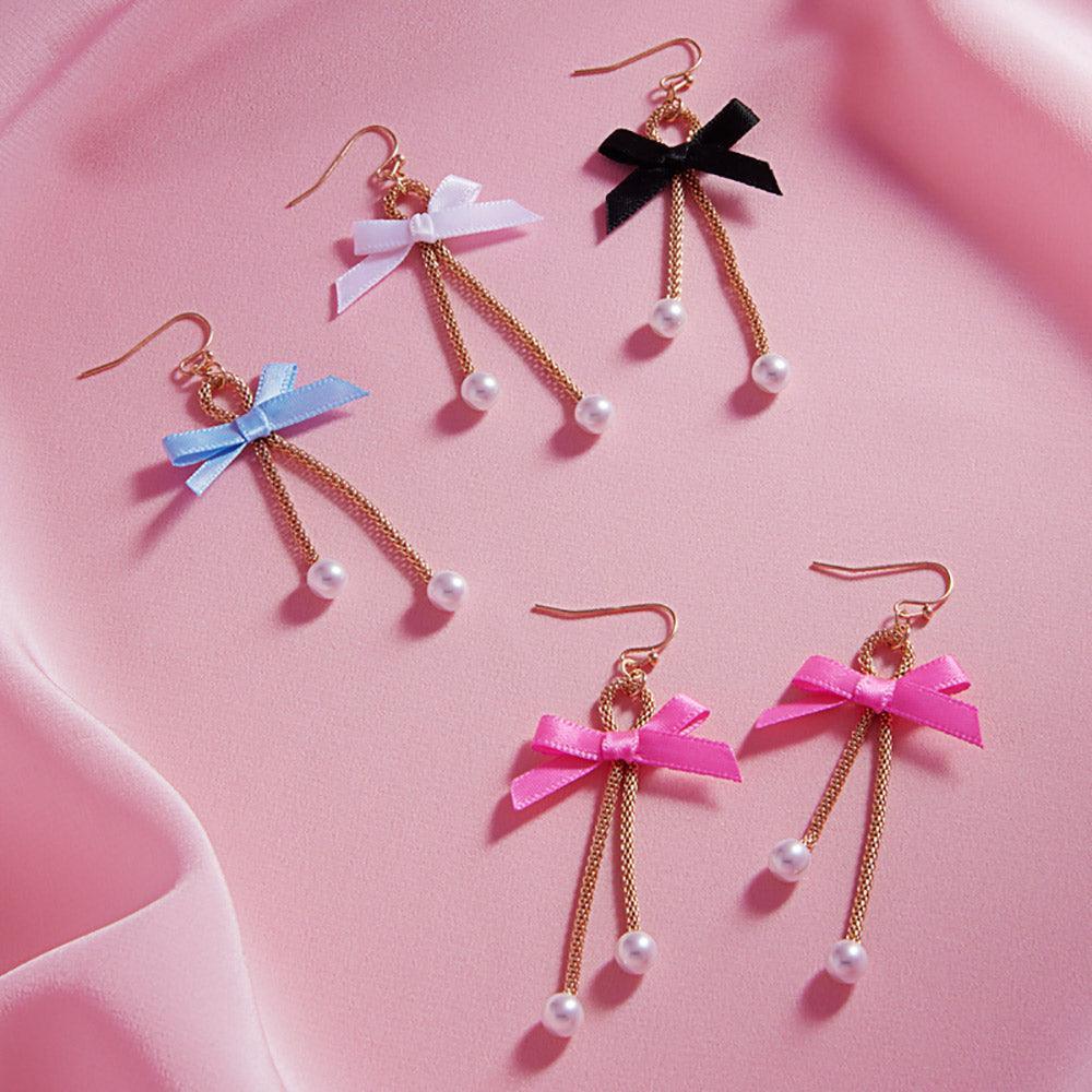 Black Bow Pointed Pearl Tip Dropdown Dangle Earrings - Jewelry Store by Erik Rayo