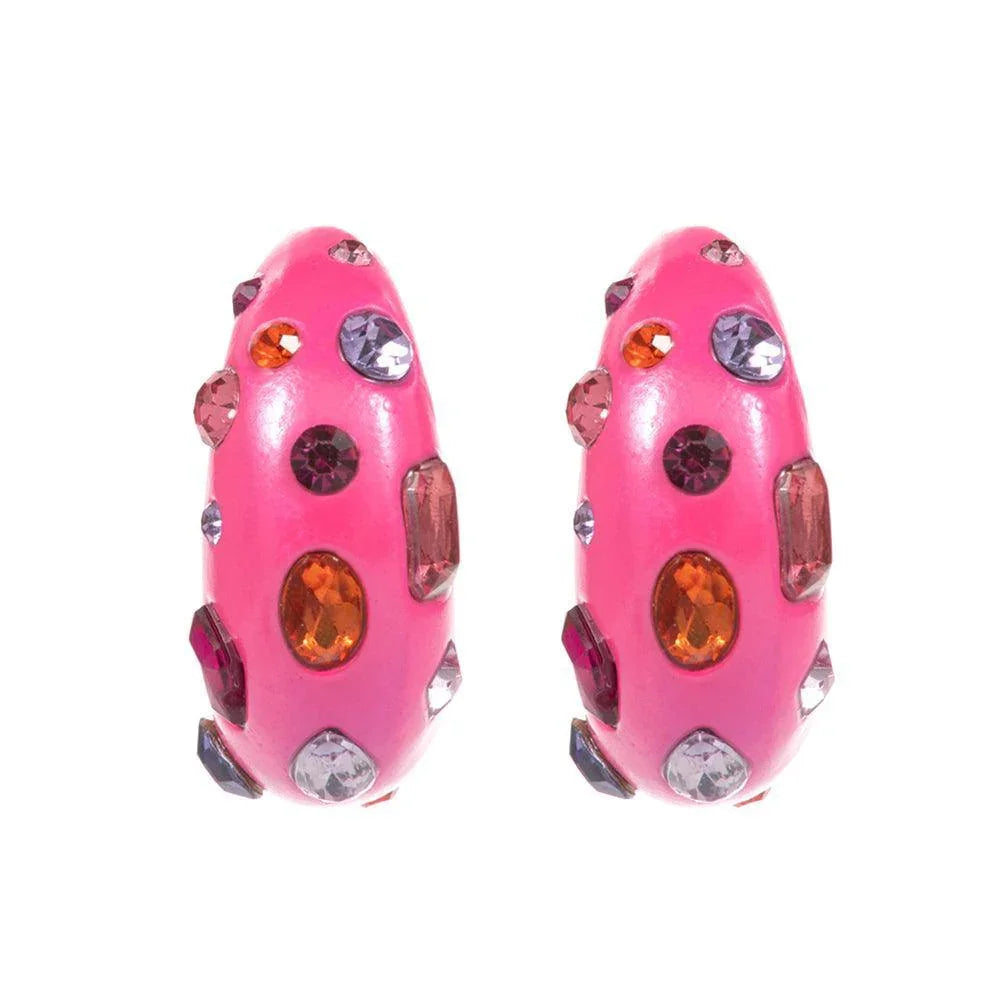 Pink Multi Stone Paved Chunky Hoop Earrings - Jewelry Store by Erik Rayo
