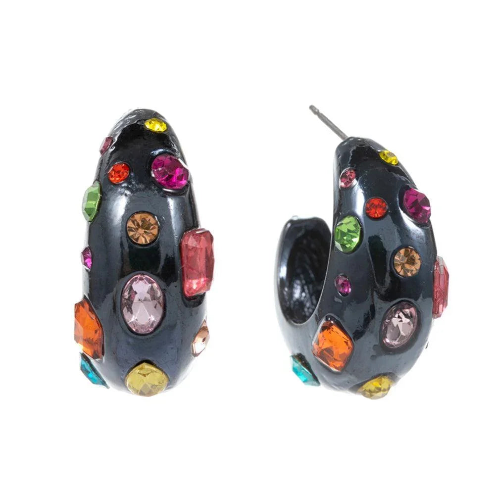 Black Multi Stone Paved Chunky Hoop Earrings - Jewelry Store by Erik Rayo