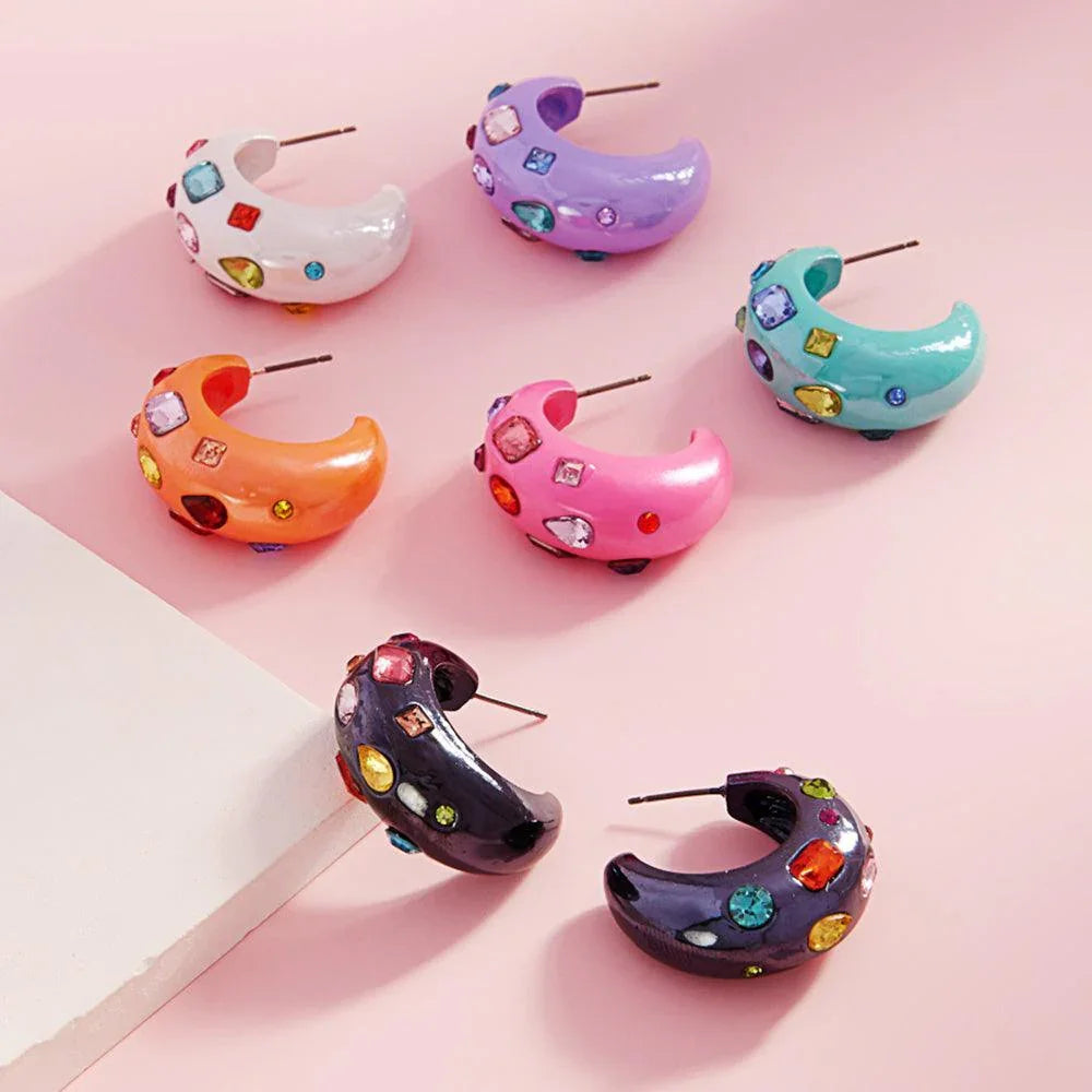 Black Multi Stone Paved Chunky Hoop Earrings - Jewelry Store by Erik Rayo