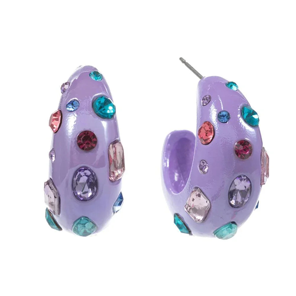 Lavender Multi Stone Paved Chunky Hoop Earrings - Jewelry Store by Erik Rayo