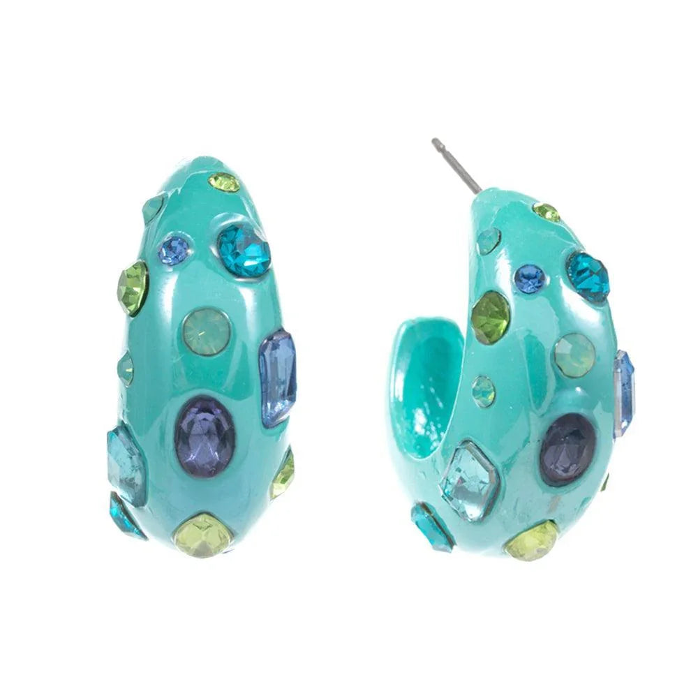 Multi Stone Paved Chunky Hoop Earrings - Jewelry Store by Erik Rayo
