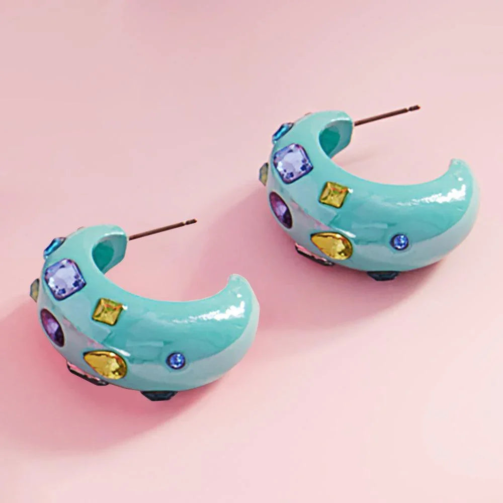 Multi Stone Paved Chunky Hoop Earrings - Jewelry Store by Erik Rayo