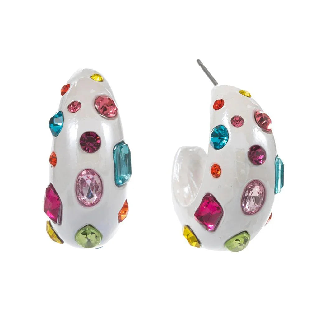 White Multi Stone Paved Chunky Hoop Earrings - Jewelry Store by Erik Rayo