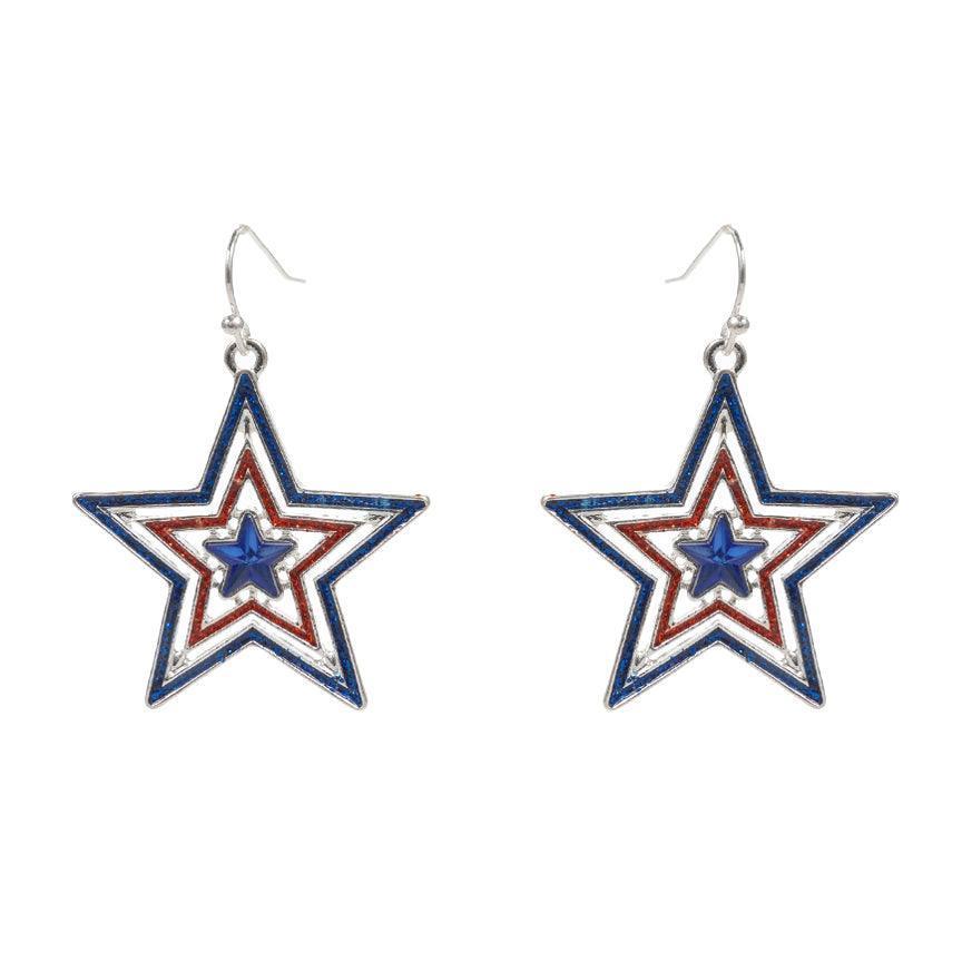Blue Enamel American USA Flag Star Dangle Earrings - Jewelry Store by Erik Rayo