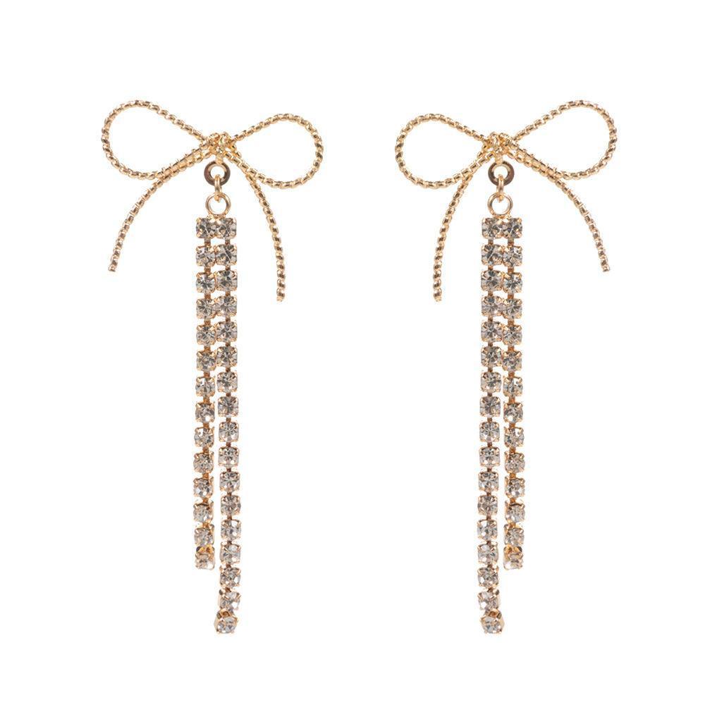 Clear Rhinestone Ribbon Bow Earrings - Jewelry Store by Erik Rayo