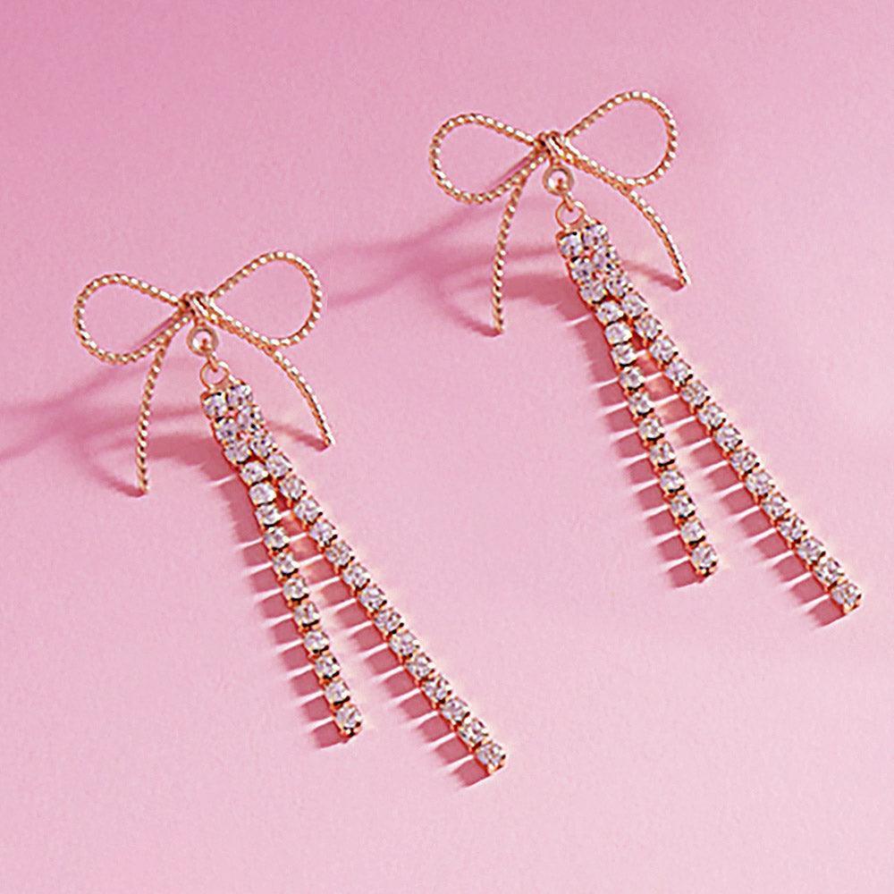Clear Rhinestone Ribbon Bow Earrings - Jewelry Store by Erik Rayo
