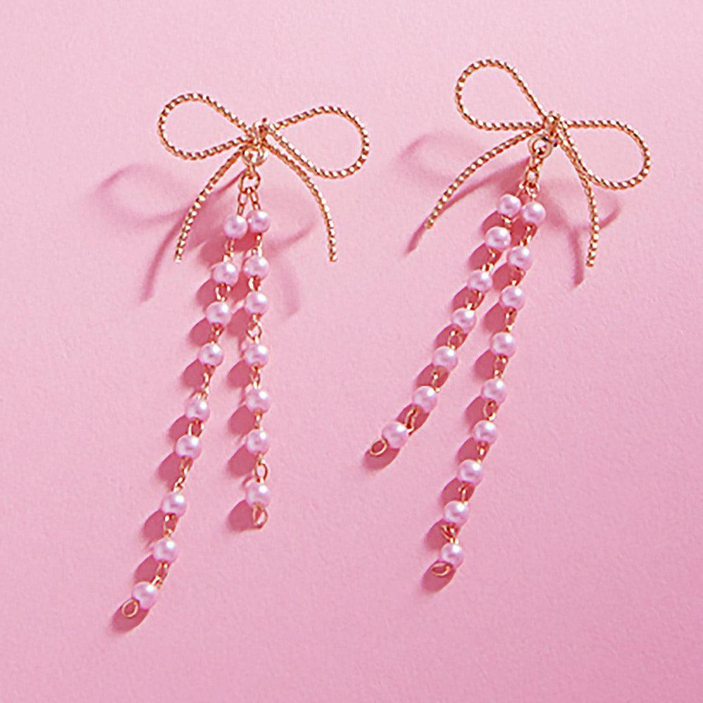 Cream Pearl Ribbon Bow Earrings - Jewelry Store by Erik Rayo