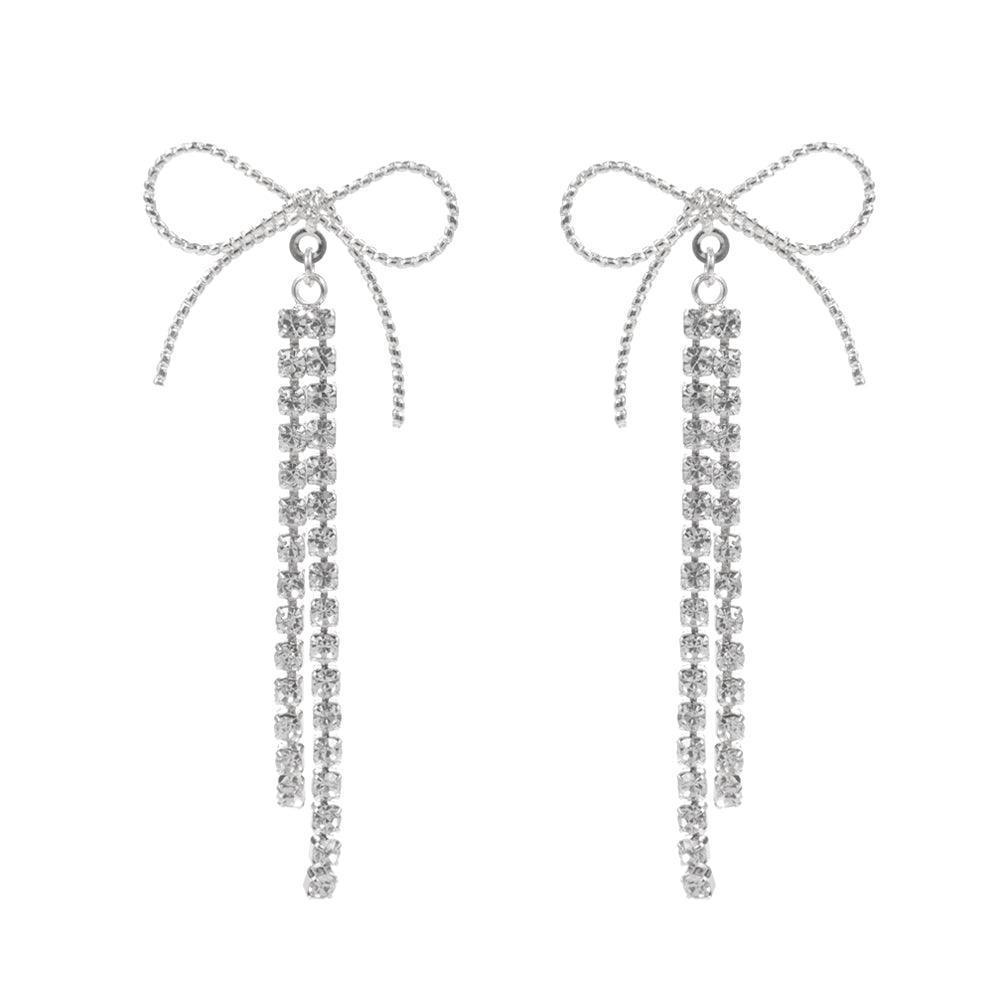 Clear Rhinestone Ribbon Bow Earrings - Jewelry Store by Erik Rayo