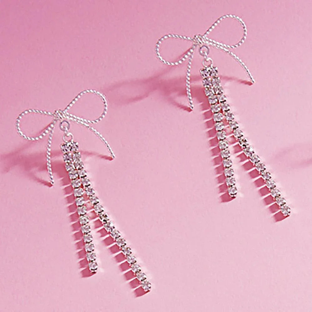 Clear Rhinestone Ribbon Bow Earrings - Jewelry Store by Erik Rayo