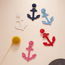 Load image into Gallery viewer, Red Raffia Wrapped Anchor Dangle Earrings
