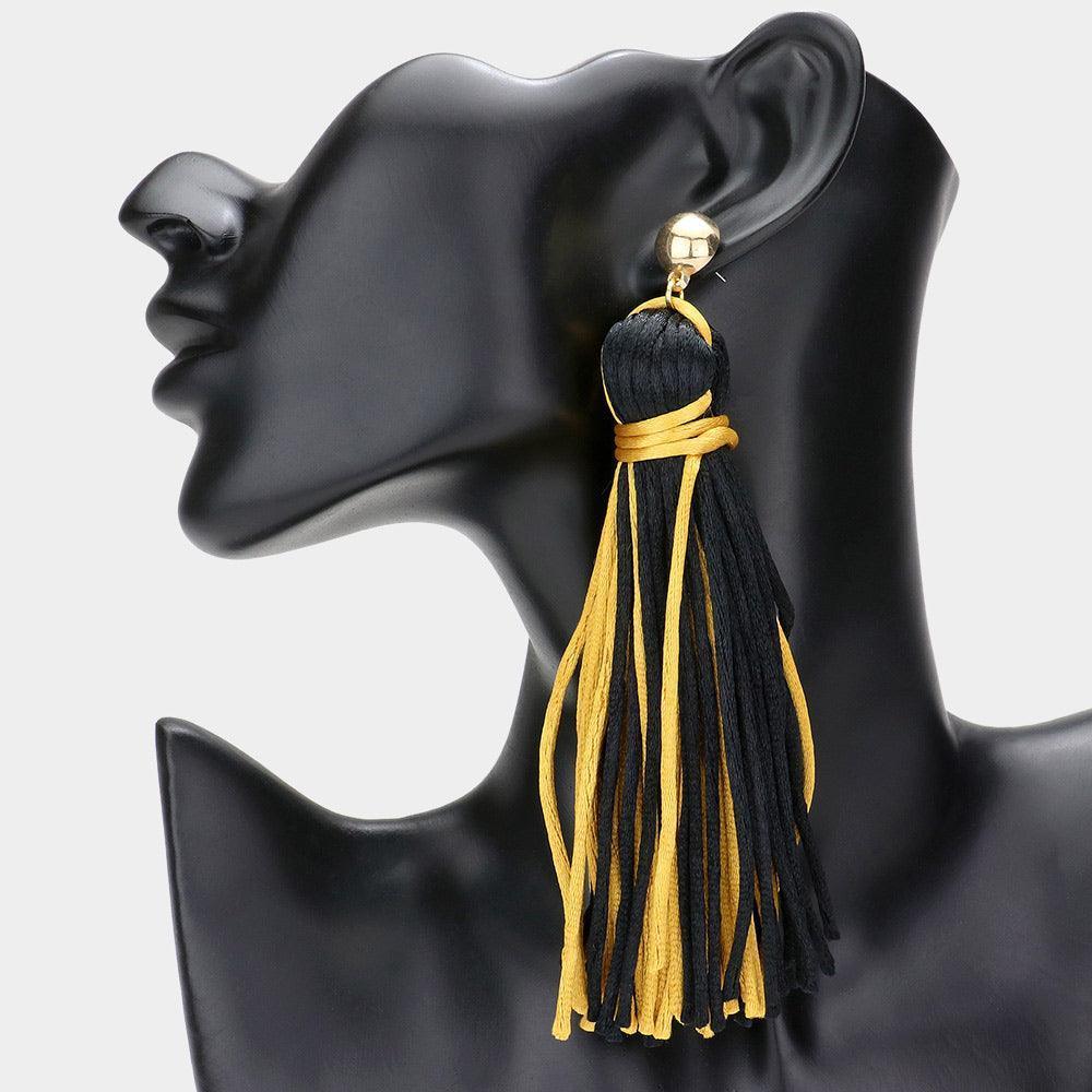 Black Yarn Tassel Dangle Earrings - Jewelry Store by Erik Rayo