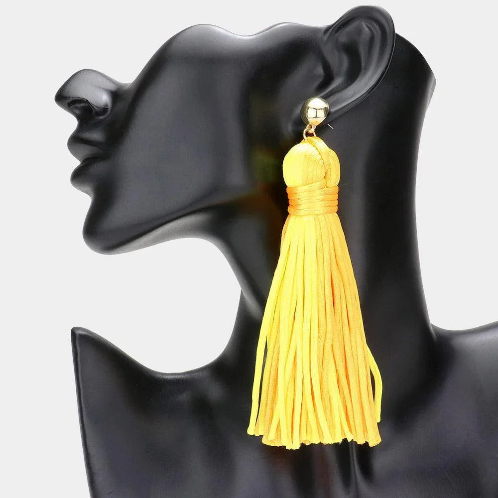 Yellow Yarn Tassel Dangle Earrings - Jewelry Store by Erik Rayo