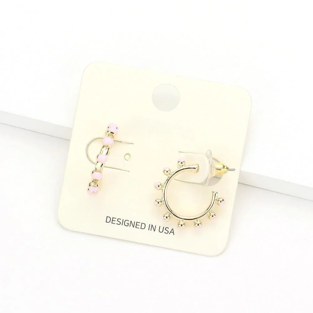 Pink Colored Metal Ball Half Hoop Earrings - Jewelry Store by Erik Rayo