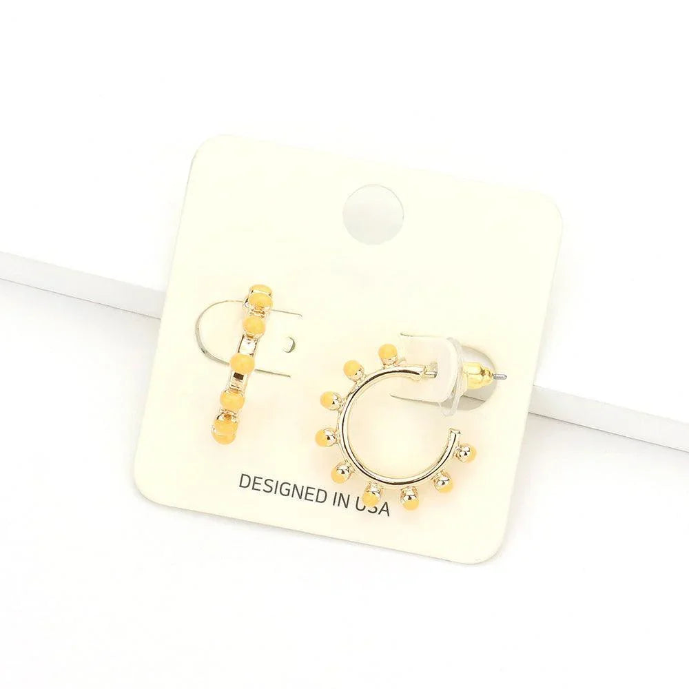 Orange Colored Metal Ball Half Hoop Earrings - Jewelry Store by Erik Rayo
