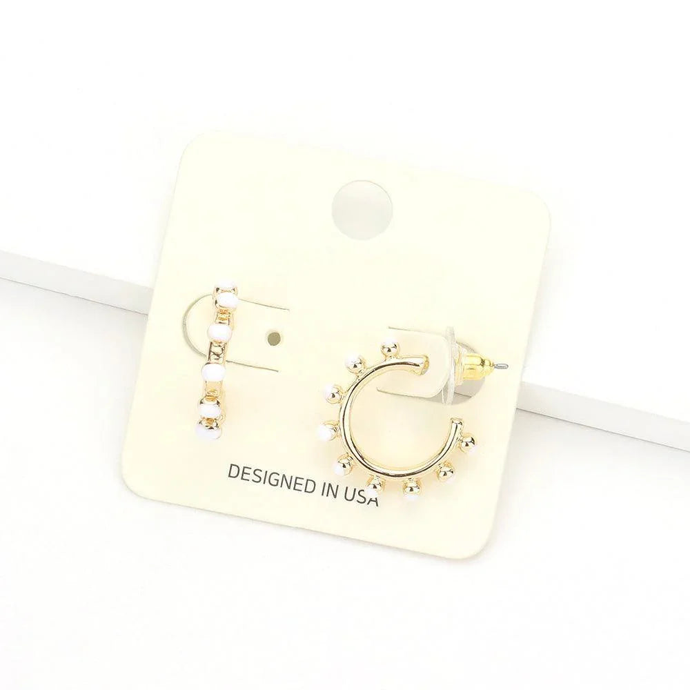 White Colored Metal Ball Half Hoop Earrings - Jewelry Store by Erik Rayo