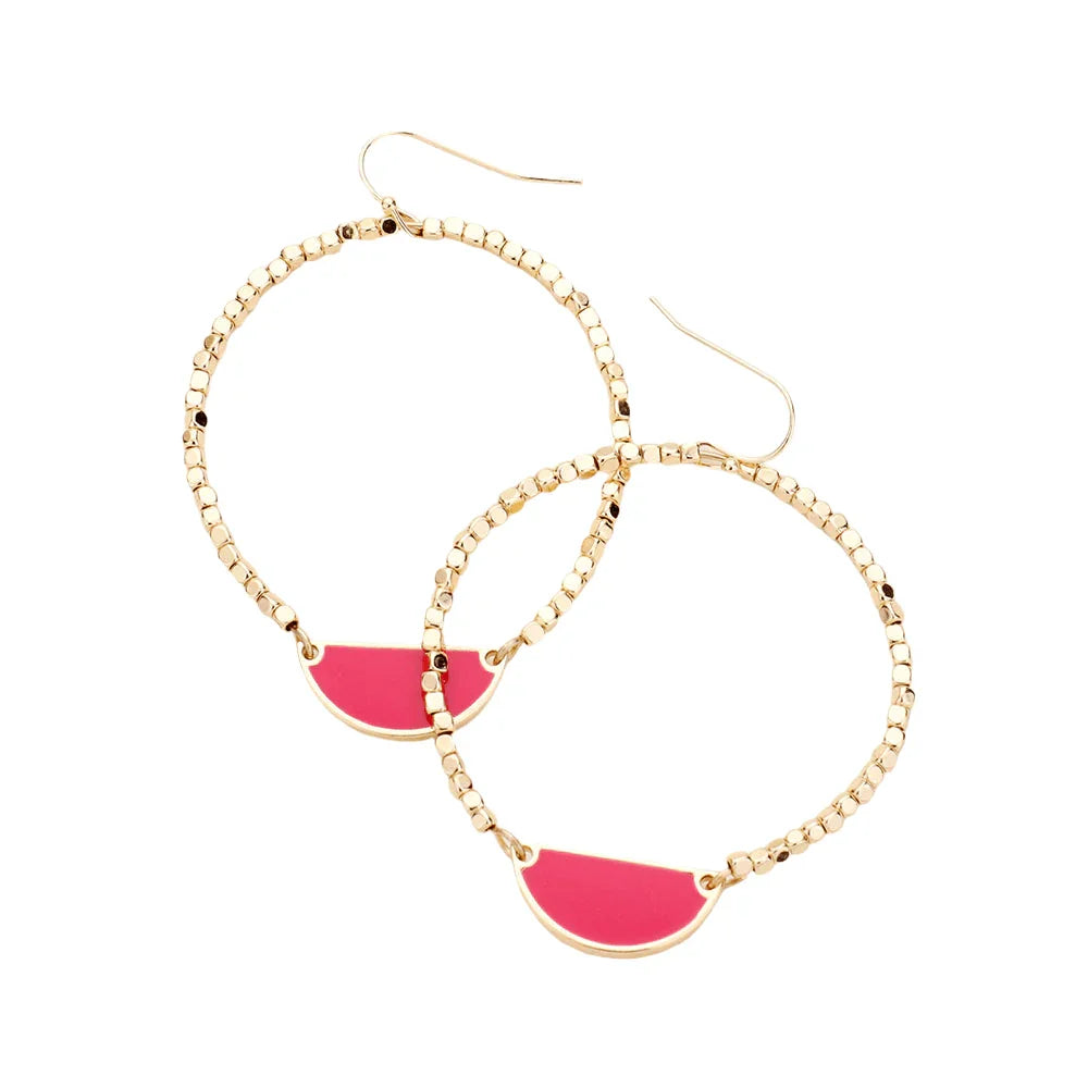 Gold Enamel Metal Seed Bead Open Circle Dangle Earrings - Jewelry Store by Erik Rayo