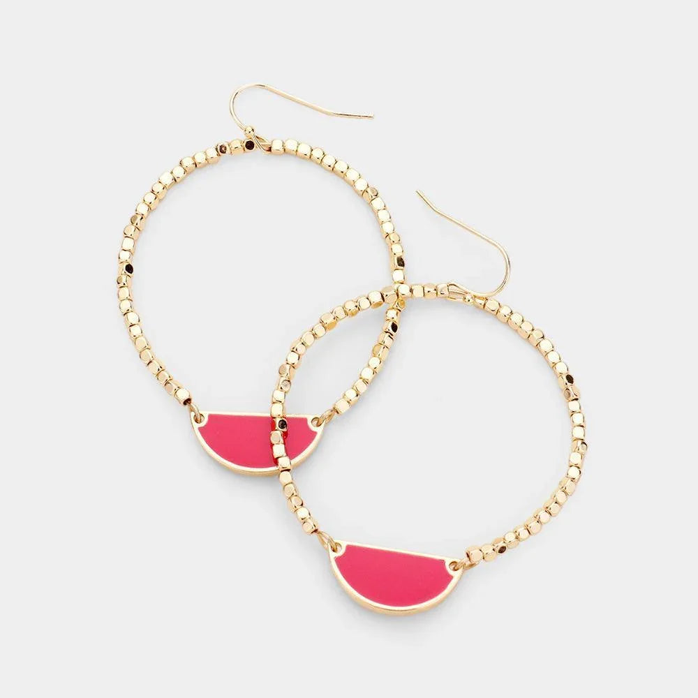 Gold Enamel Metal Seed Bead Open Circle Dangle Earrings - Jewelry Store by Erik Rayo
