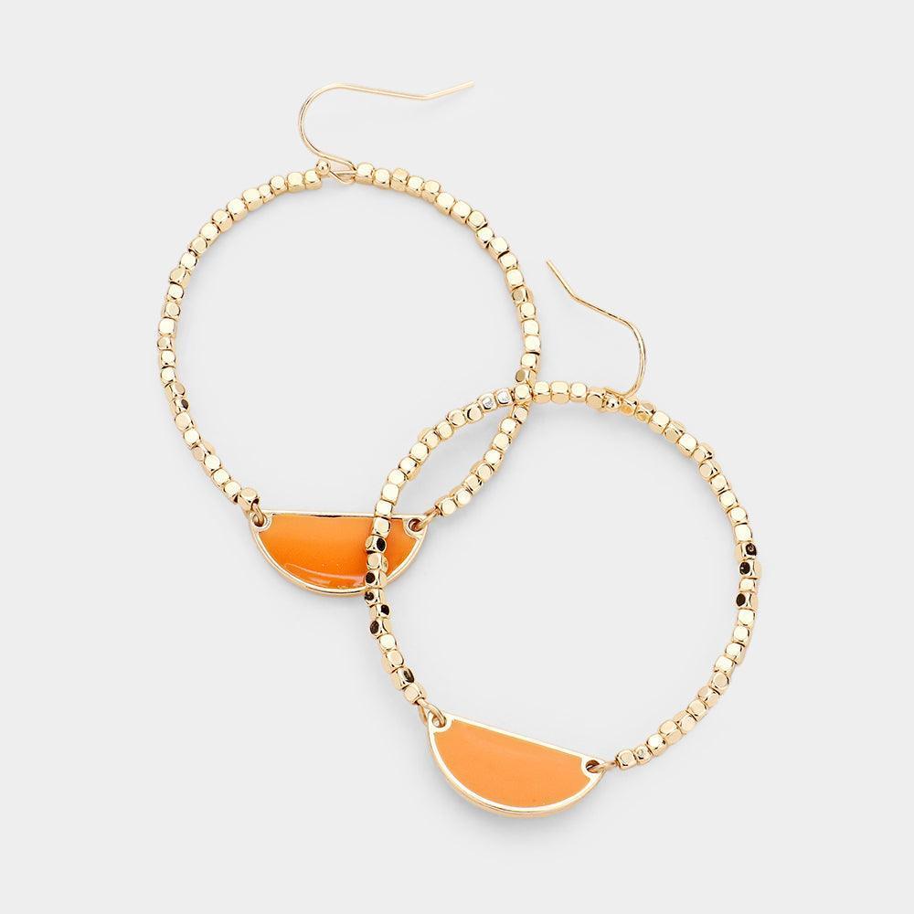 Mustard Enamel Metal Seed Bead Open Circle Dangle Earrings - Jewelry Store by Erik Rayo