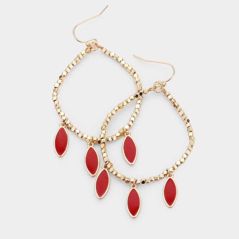Red Enamel Metal Seed Bead Dangle Earrings - Jewelry Store by Erik Rayo
