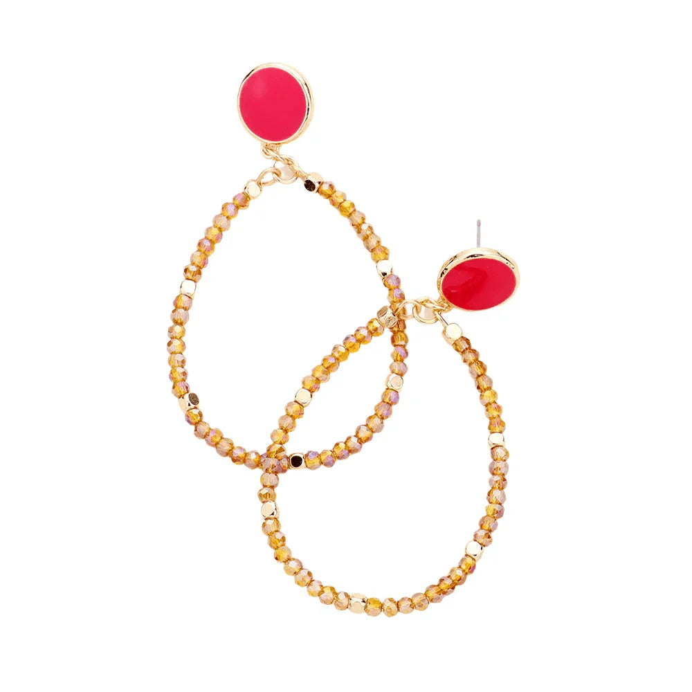 Gold Enamel Crystal Bead Dangle Earrings - Jewelry Store by Erik Rayo