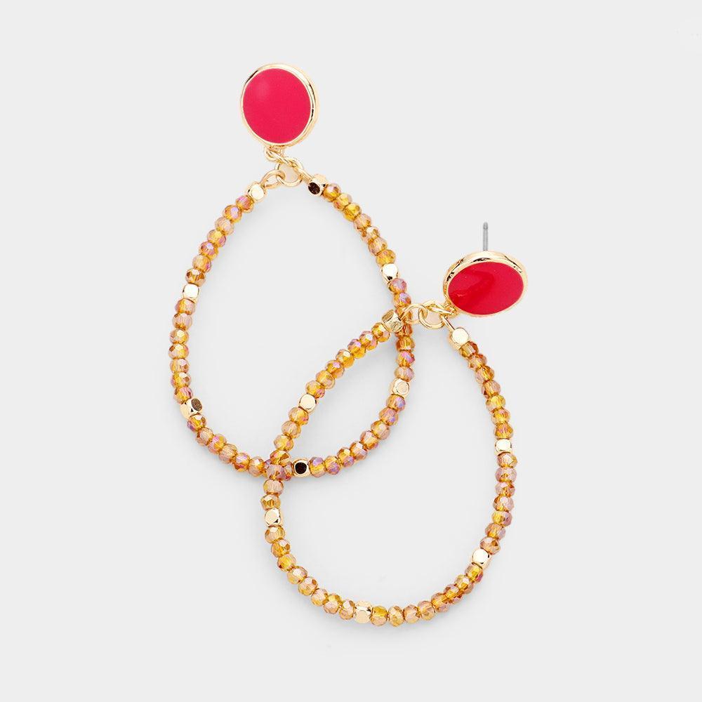 Gold Enamel Crystal Bead Dangle Earrings - Jewelry Store by Erik Rayo