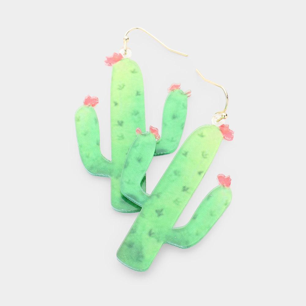 Green Resin Cactus Dangle Earrings - Jewelry Store by Erik Rayo