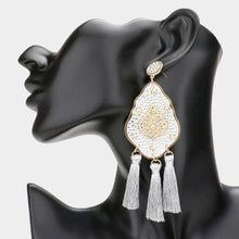 Load image into Gallery viewer, Silver Studded Leather Petal Triple Tassel Earrings
