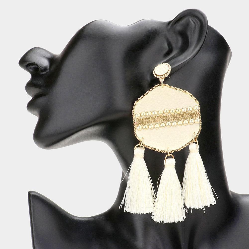 Studded Leather Triple Tassel Earrings - Jewelry Store by Erik Rayo