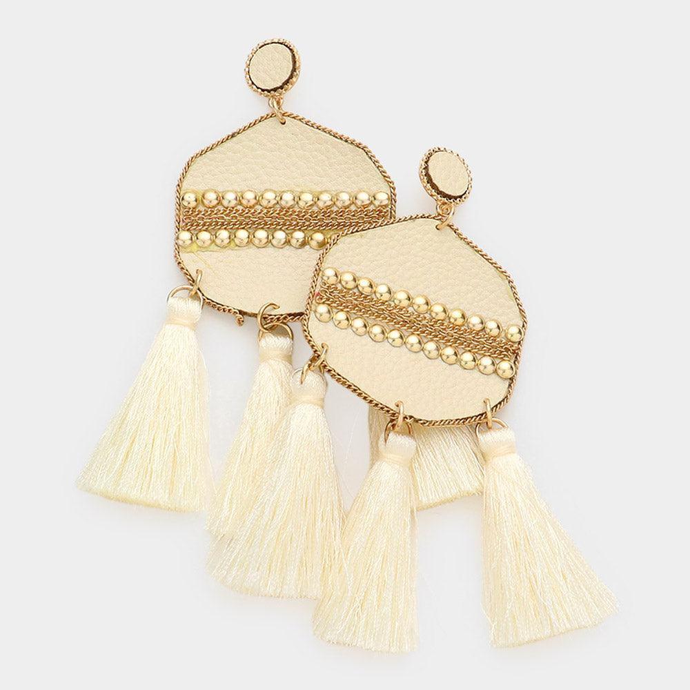 Studded Leather Triple Tassel Earrings - Jewelry Store by Erik Rayo