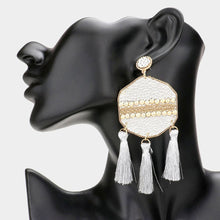 Load image into Gallery viewer, Silver Studded Leather Triple Tassel Earrings
