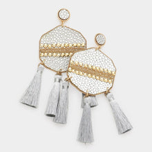 Load image into Gallery viewer, Silver Studded Leather Triple Tassel Earrings
