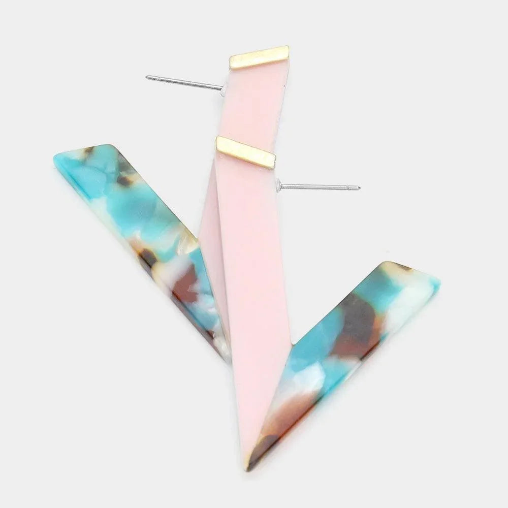 V Shaped Celluloid Acetate Two Tone Earrings - Jewelry Store by Erik Rayo