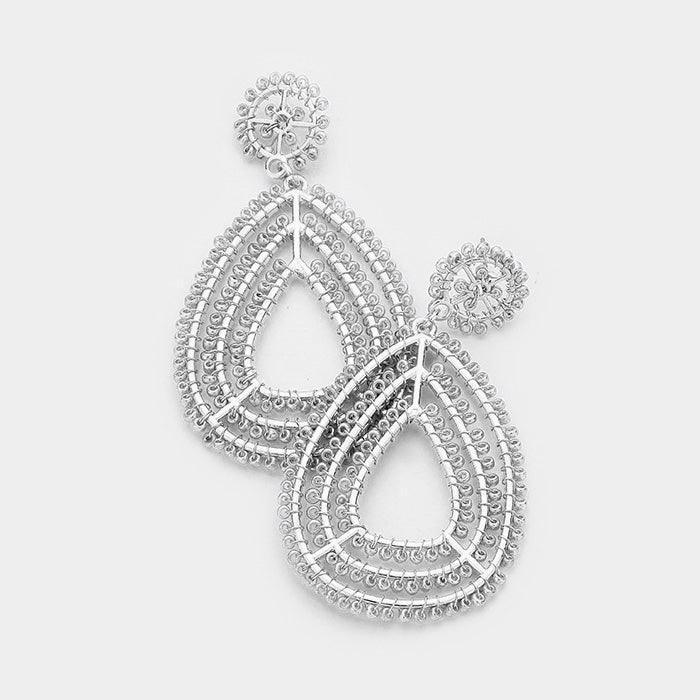 Silver Wire Wrapped Seed Bead Teardrop Earrings - Jewelry Store by Erik Rayo