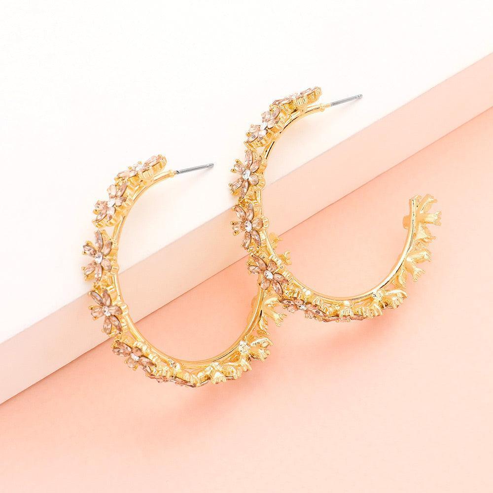 Peach Flower Cluster Hoop Earrings - Jewelry Store by Erik Rayo