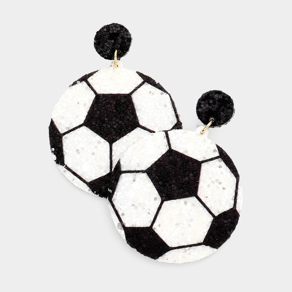 White Felt Back Soccer Sequin Dangle Earrings