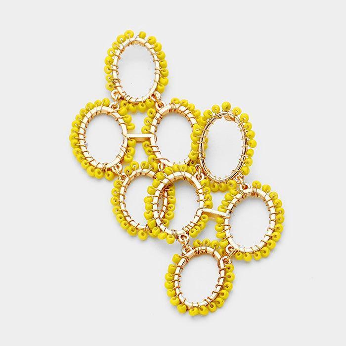 Mustard Wire Wrapped Seed Bead Oval Earrings - Jewelry Store by Erik Rayo
