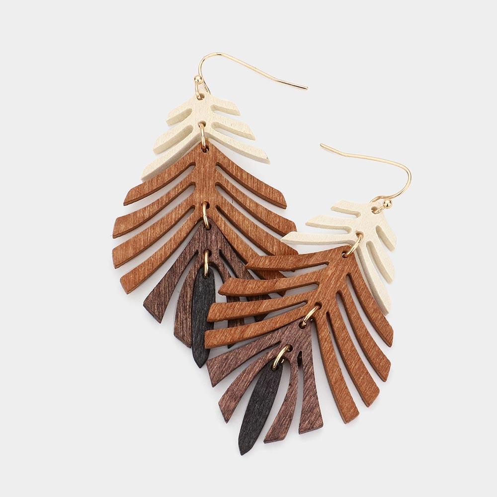 Wood Leaf Dangle Earrings