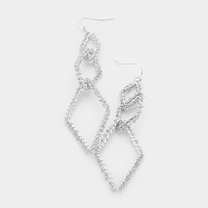 Silver Triple Seed Beaded Rhombus Dangle Earrings - Jewelry Store by Erik Rayo