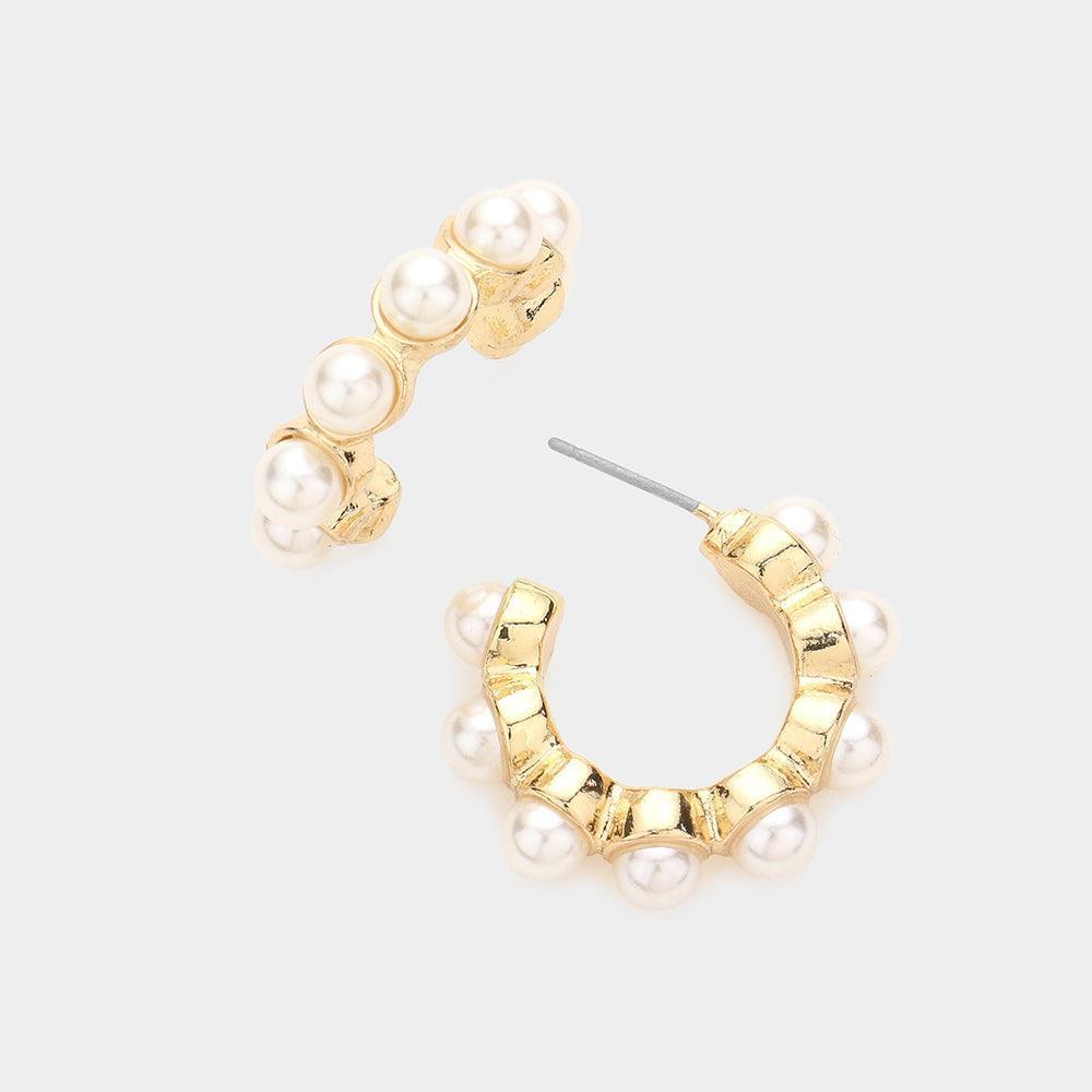 Cream Pearl Embellished Hoop Earrings - Jewelry Store by Erik Rayo