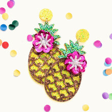 Load image into Gallery viewer, Yellow Bead Embellished Glittered Pineapple Dangle Earrings
