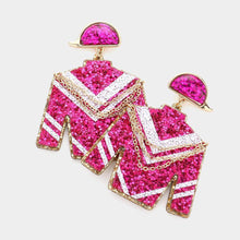 Load image into Gallery viewer, Fuchsia Glittered Derby Riding Suit Dangle Earrings
