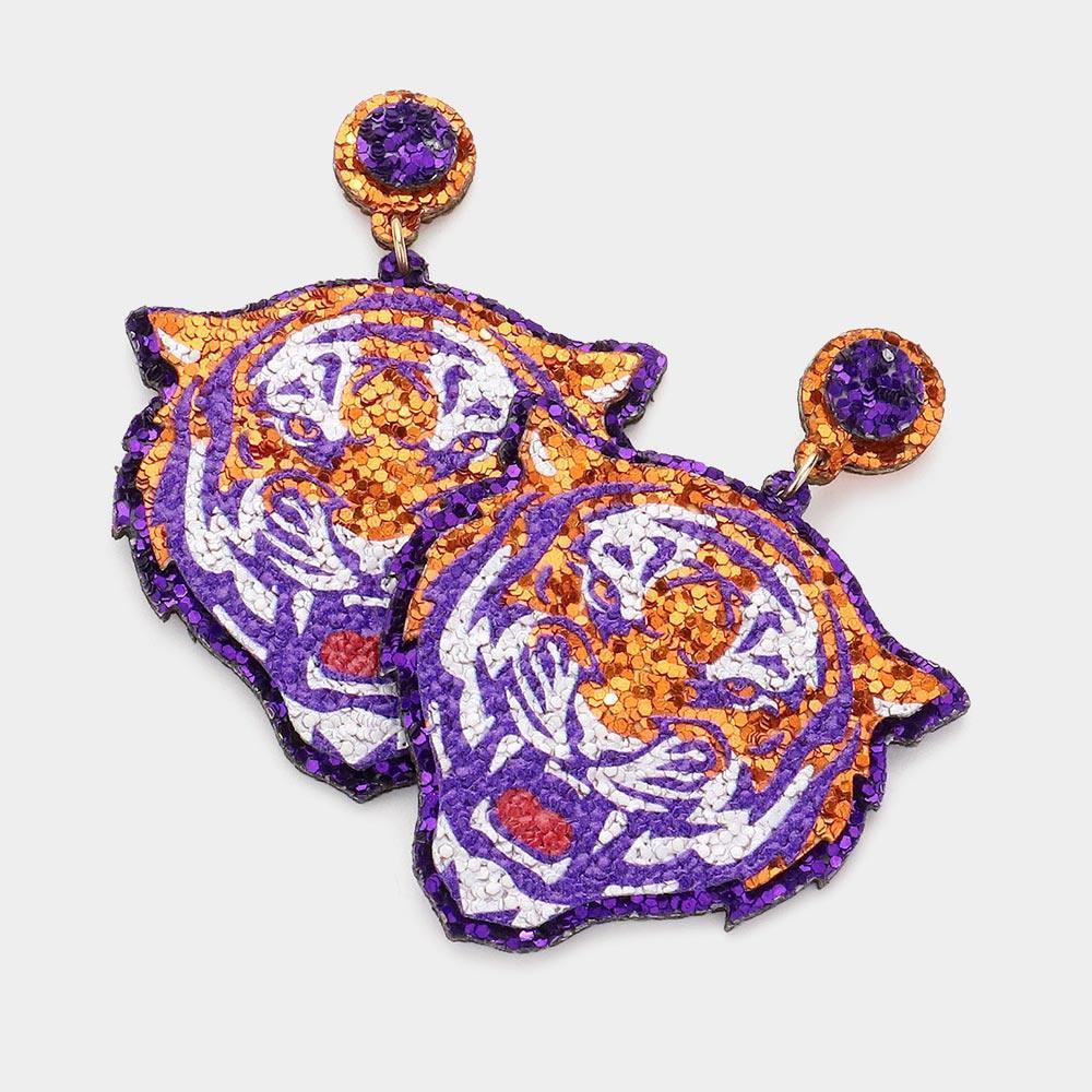 Game Day Glittered Tiger Dangle Earrings - Jewelry Store by Erik Rayo