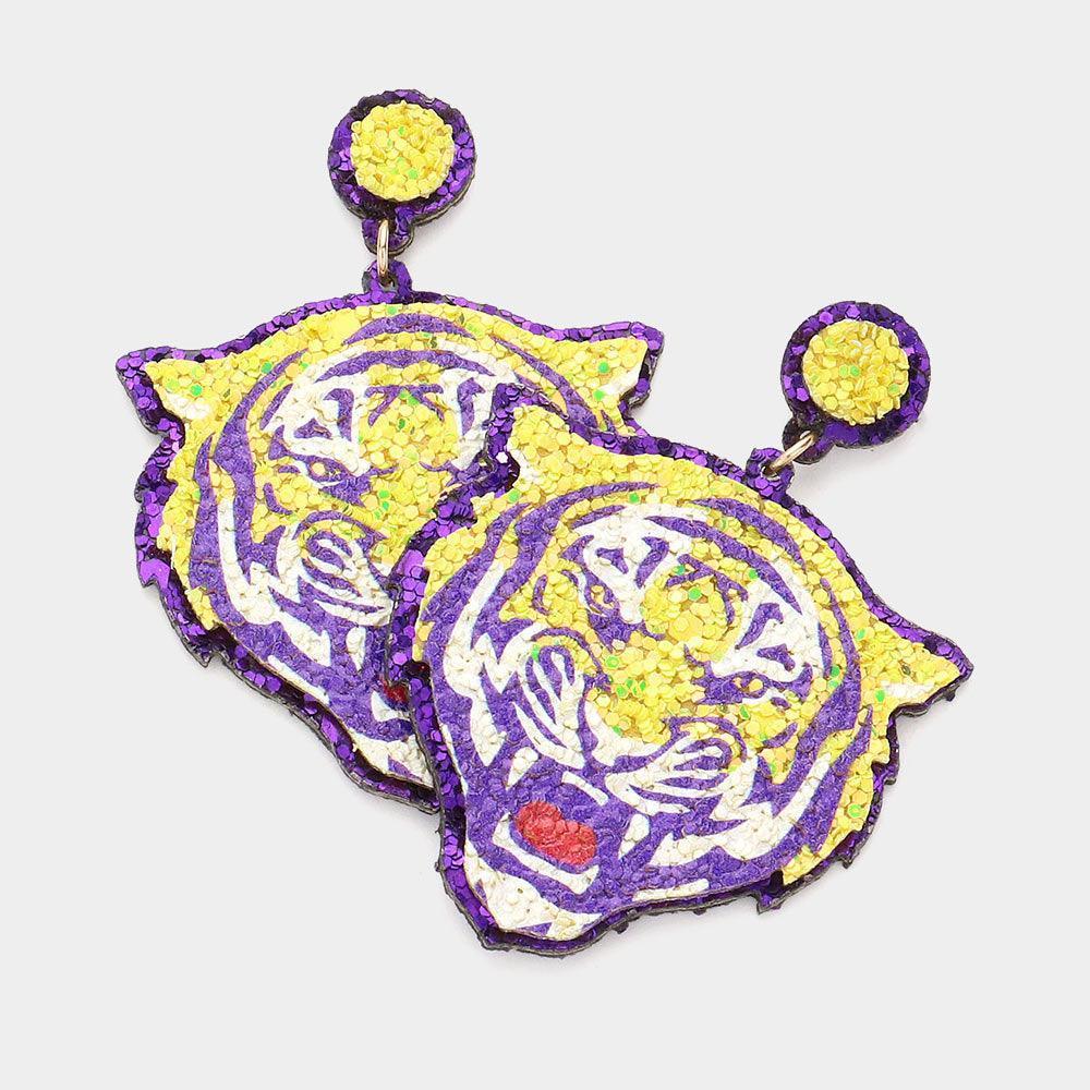 Game Day Glittered Tiger Dangle Earrings - Jewelry Store by Erik Rayo