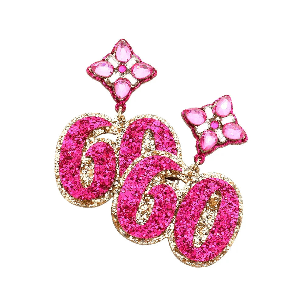 Fuchsia 60 Birthday Glittered Confetti Message Dangle Earrings - Jewelry Store by Erik Rayo