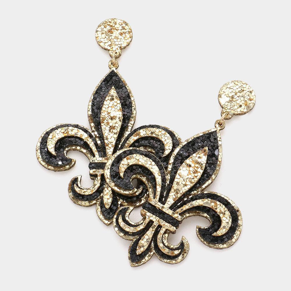 Felt Back Glittered Fleur de Lis Dangle Earrings - Jewelry Store by Erik Rayo