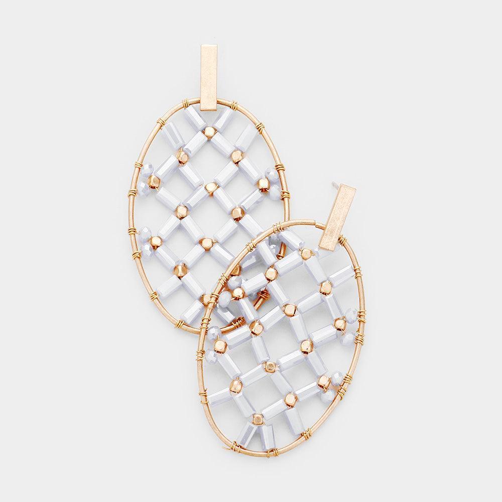 Gray Wire Wrapped Rectangle Bead Netted Earrings - Jewelry Store by Erik Rayo