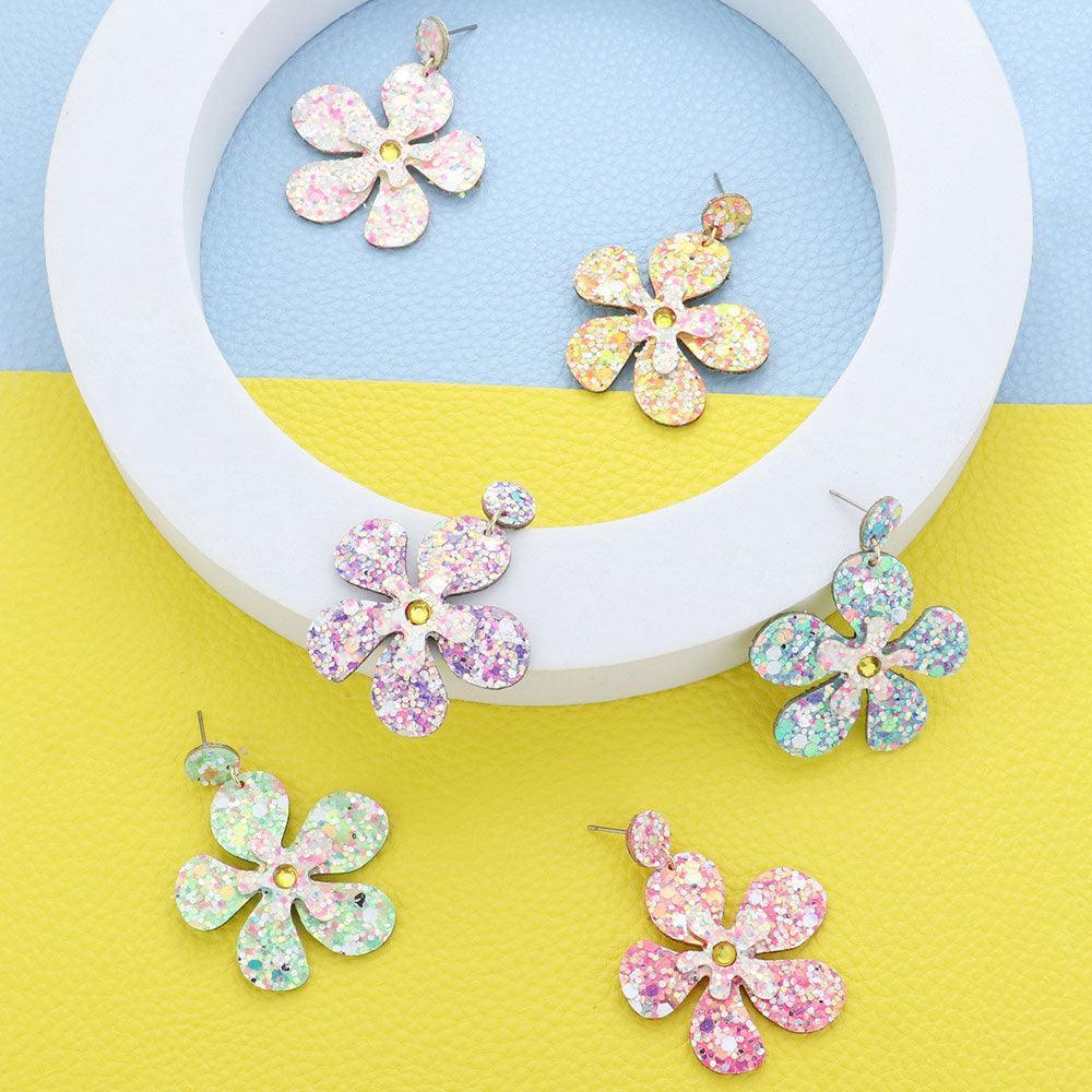 Blue Sparkle Daisy Dangle Earrings - Jewelry Store by Erik Rayo