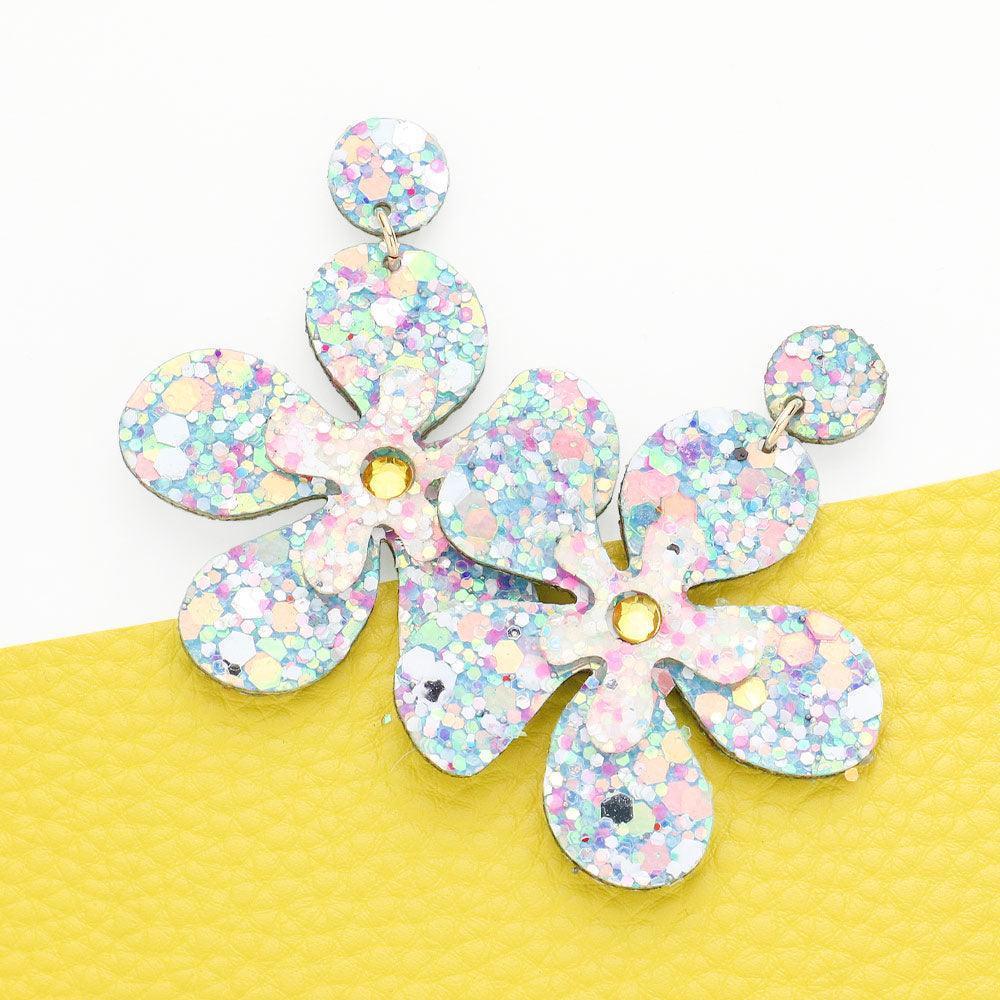 Blue Sparkle Daisy Dangle Earrings - Jewelry Store by Erik Rayo