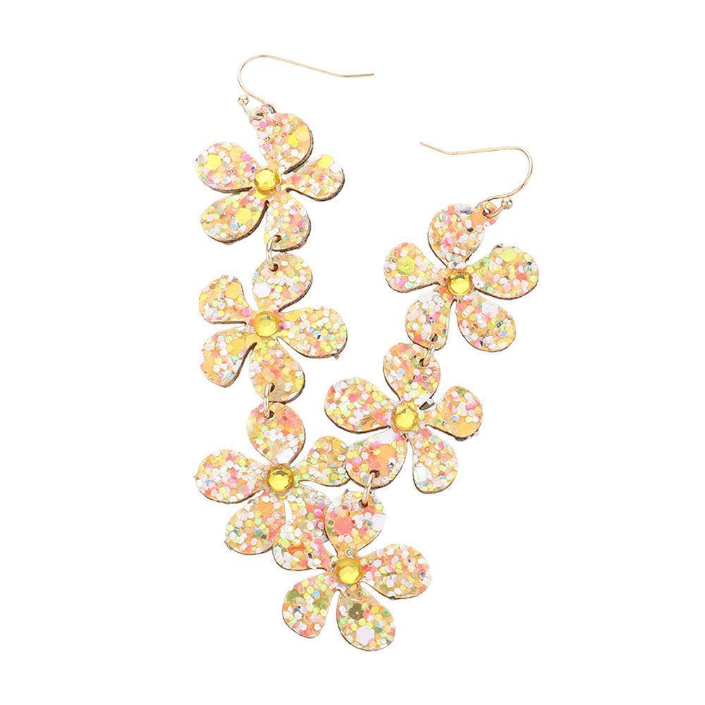 Bling Triple Flower Link Dropdown Earrings - Jewelry Store by Erik Rayo